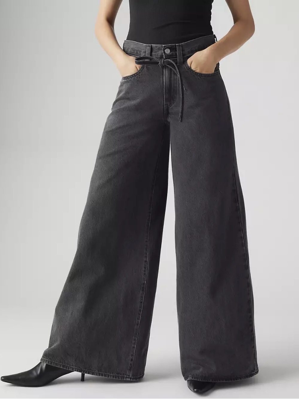 Levi's Black Wide-Leg Tie-Waist Jeans